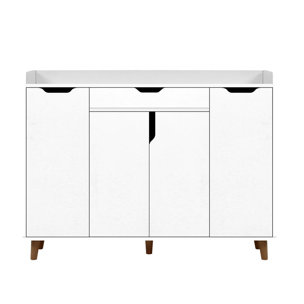 Large Shoe Storage Cabinet Sideboard with Drawer 120cm - White Homecoze