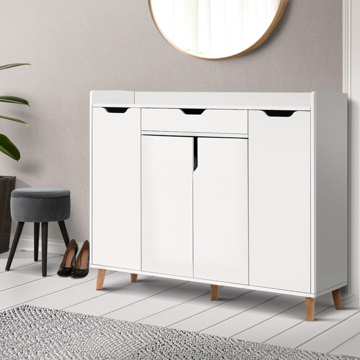 Large Shoe Storage Cabinet Sideboard with Drawer 120cm - White Homecoze