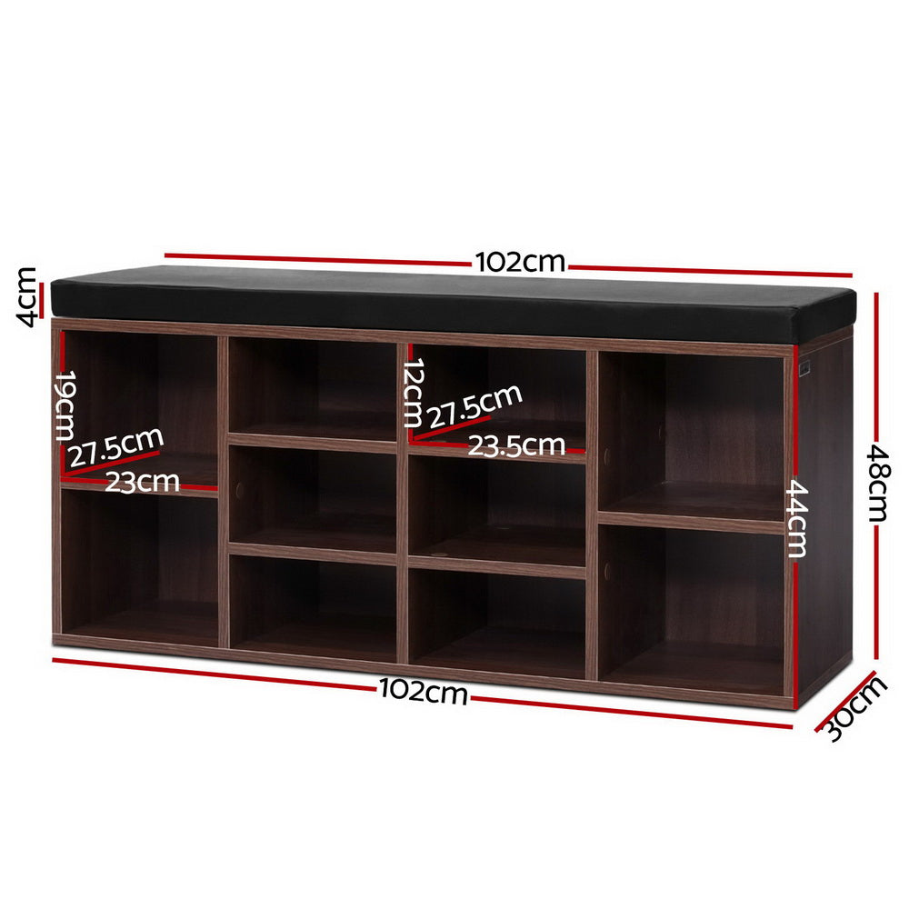 Shoe Organizer Cabinet Bench Shelf with Padded Seat - Walnut Homecoze