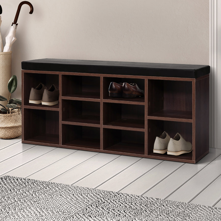 Shoe Organizer Cabinet Bench Shelf with Padded Seat - Walnut Homecoze