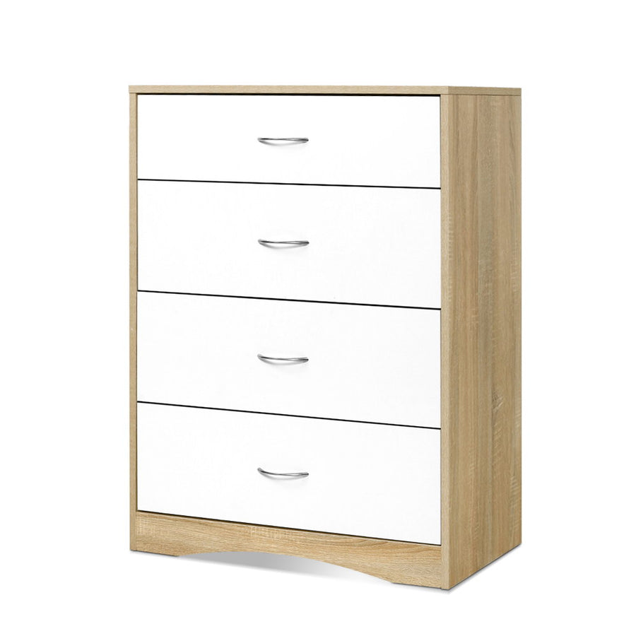 4 Drawer Chest of Drawers Tallboy Bedroom Storage Cabinet - White & Wood Homecoze