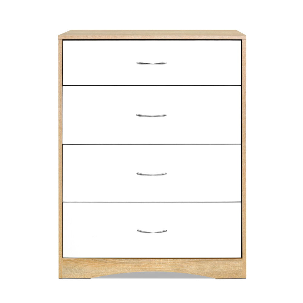 4 Drawer Chest of Drawers Tallboy Bedroom Storage Cabinet - White & Wood Homecoze