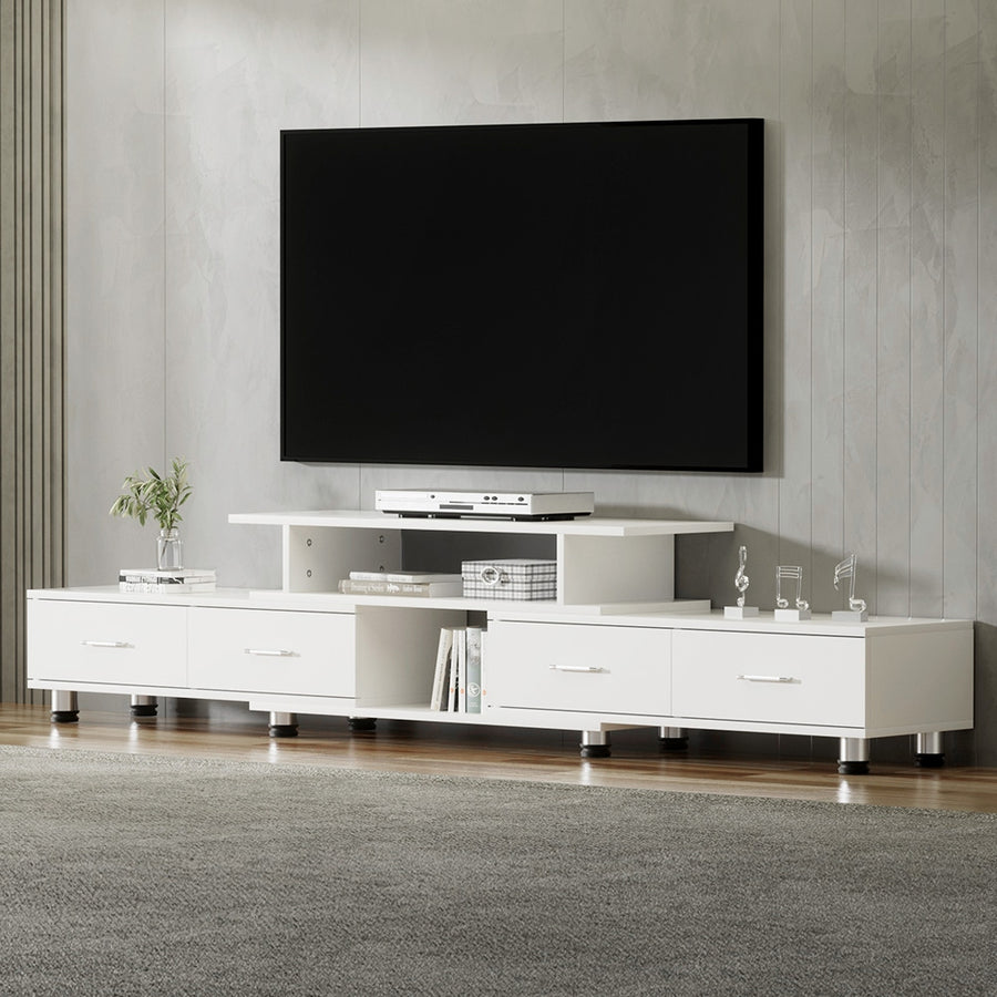 3-In-1 TV Cabinet Entertainment Unit Adjustable 160cm To 220cm - White Homecoze