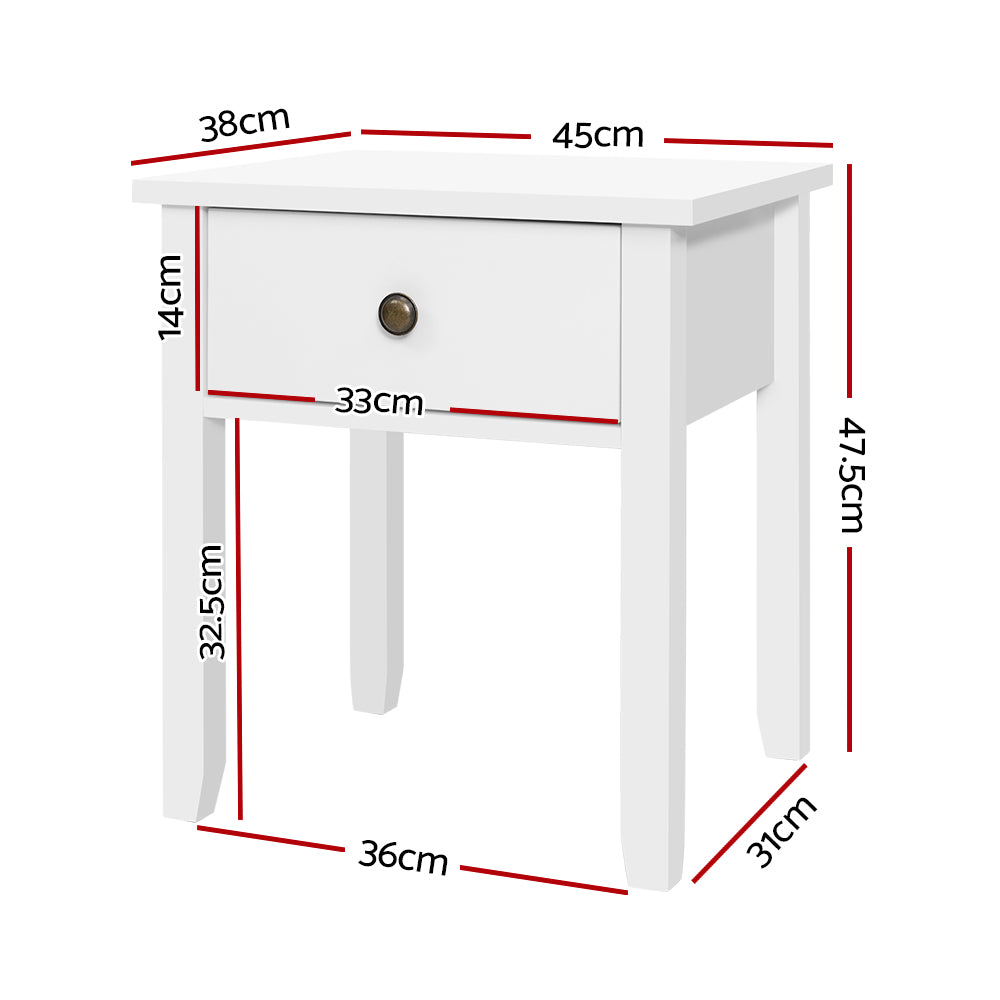 Single Drawer Bedside Table - White Homecoze