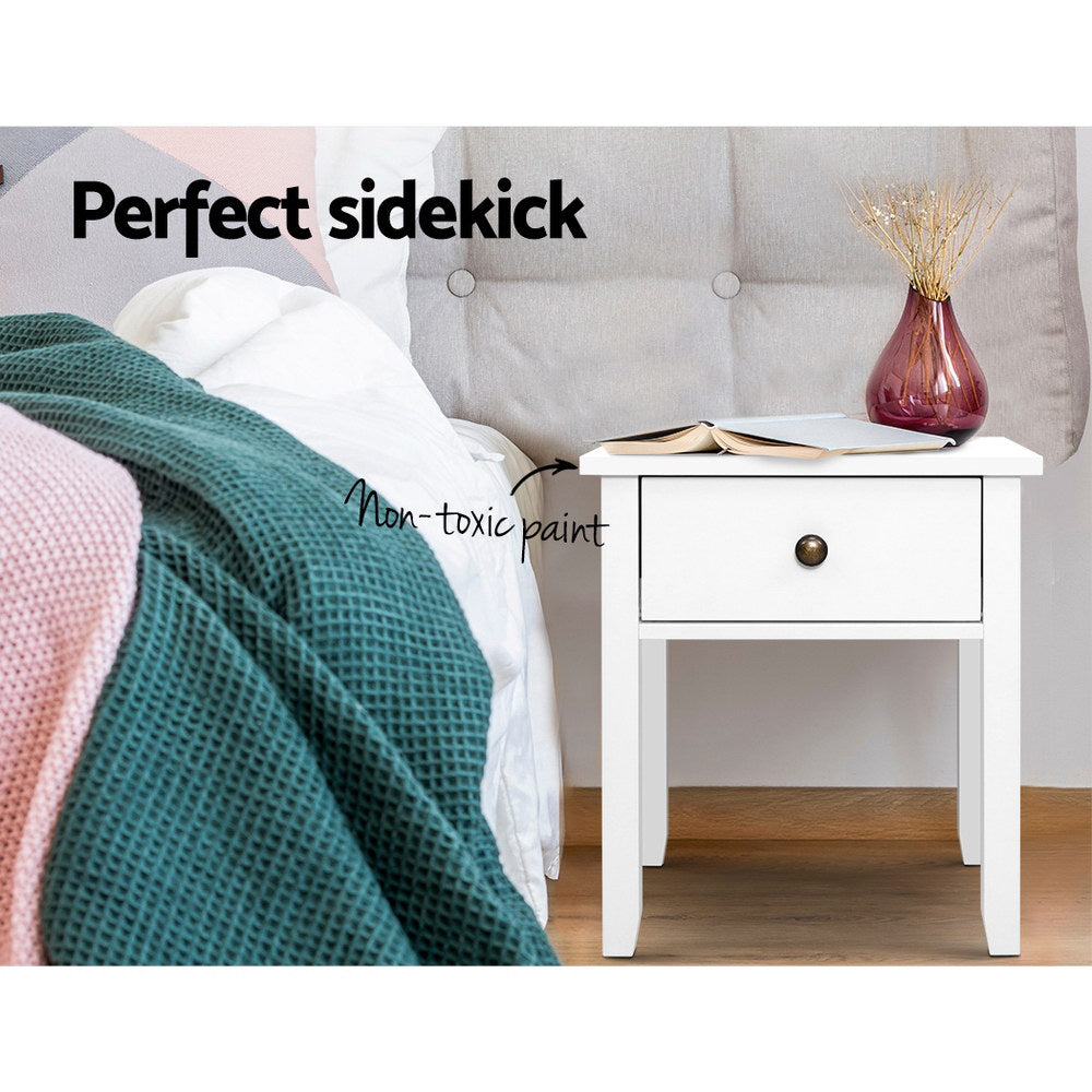 Single Drawer Bedside Table - White Homecoze