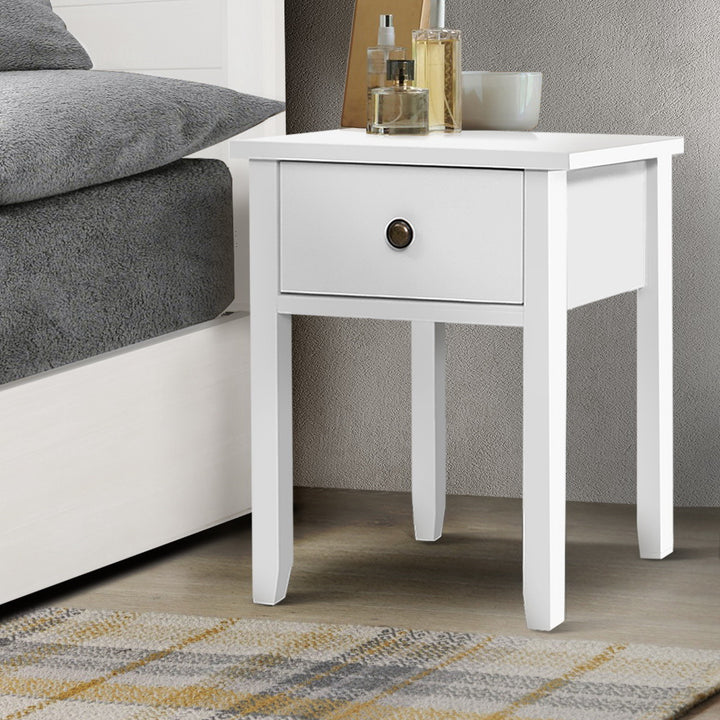 Single Drawer Bedside Table - White Homecoze