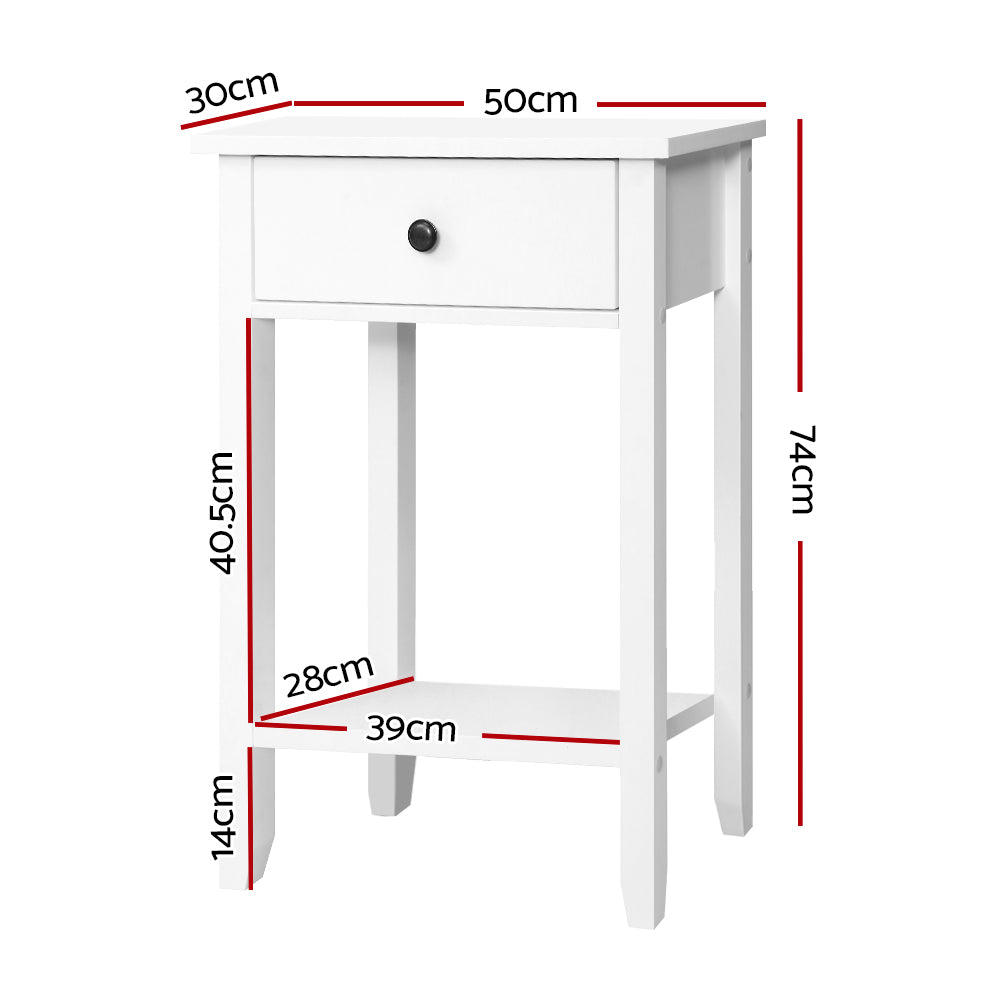 Classic Single Drawer Bedside Table - White Homecoze