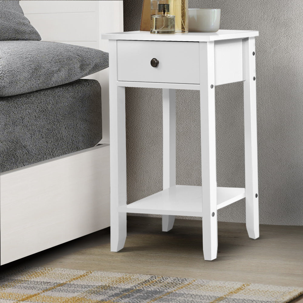 Classic Single Drawer Bedside Table - White Homecoze