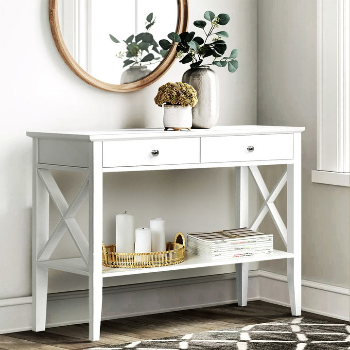 Console Table Hall Side Entry 2 Drawers Display White Desk Furniture Homecoze