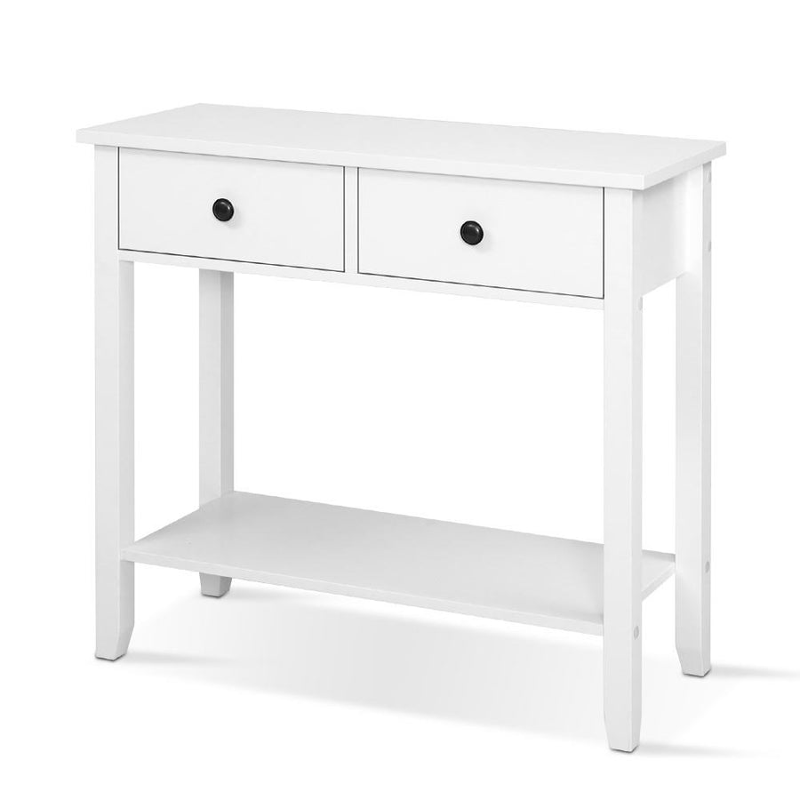 Hallway Console Side Table 2 Drawer - White Homecoze