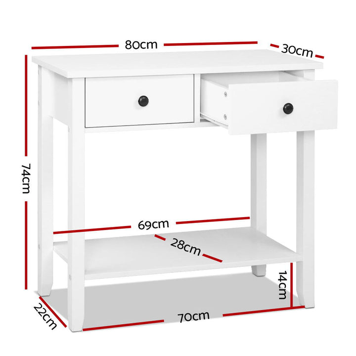 Hallway Console Side Table 2 Drawer - White Homecoze