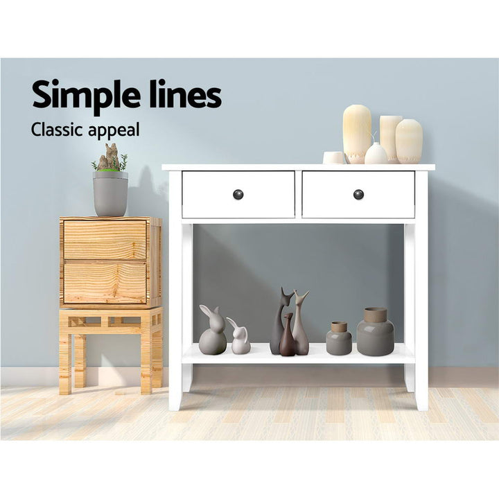 Hallway Console Side Table 2 Drawer - White Homecoze