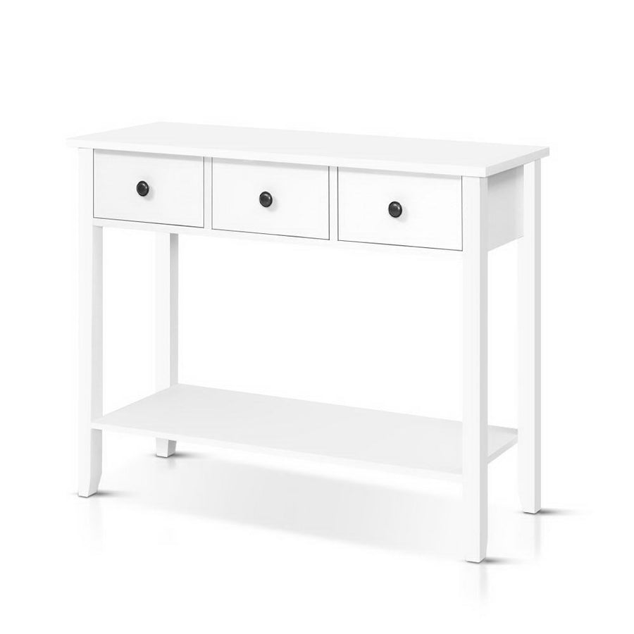 Hallway Console Side Table 3 Drawer - White Homecoze