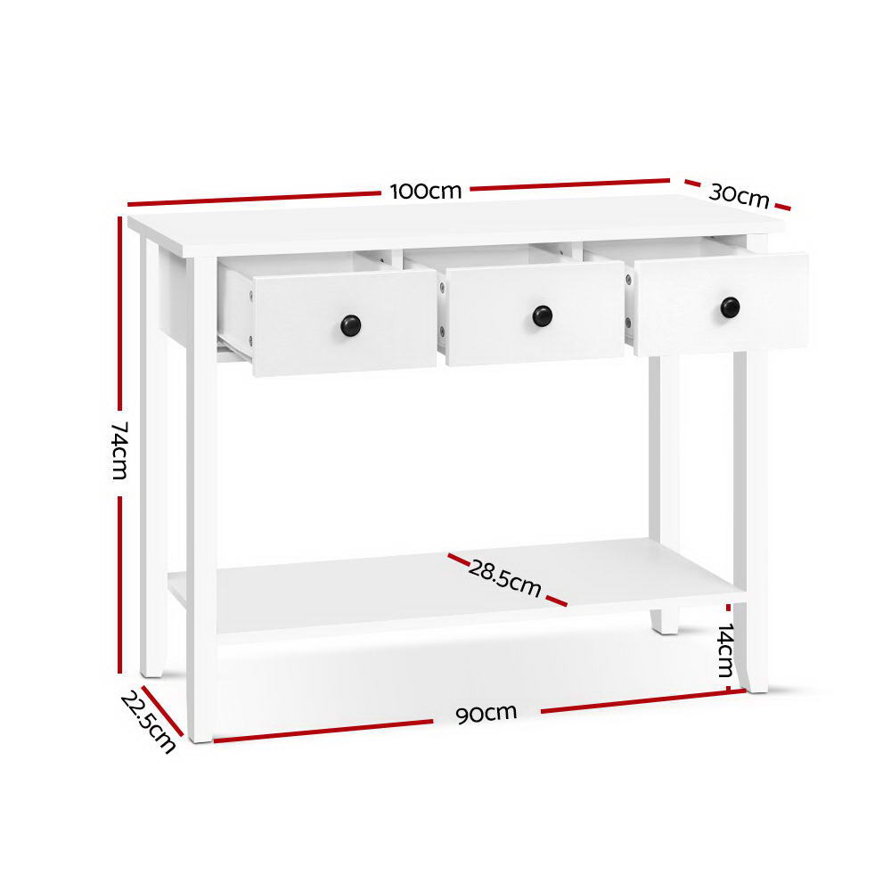 Hallway Console Side Table 3 Drawer - White Homecoze