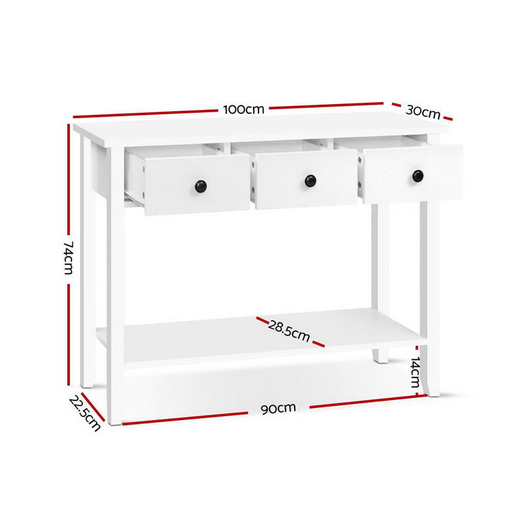 Hallway Console Side Table 3 Drawer - White Homecoze