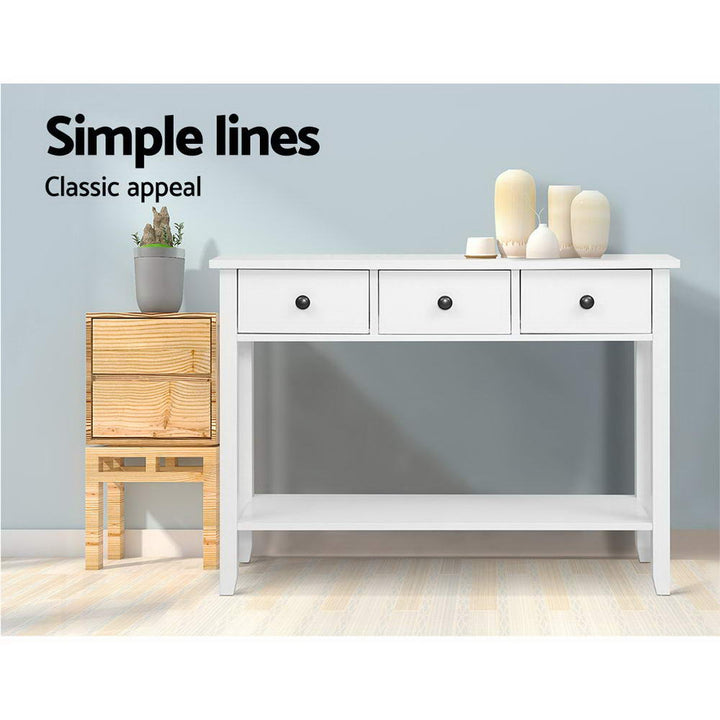 Hallway Console Side Table 3 Drawer - White Homecoze