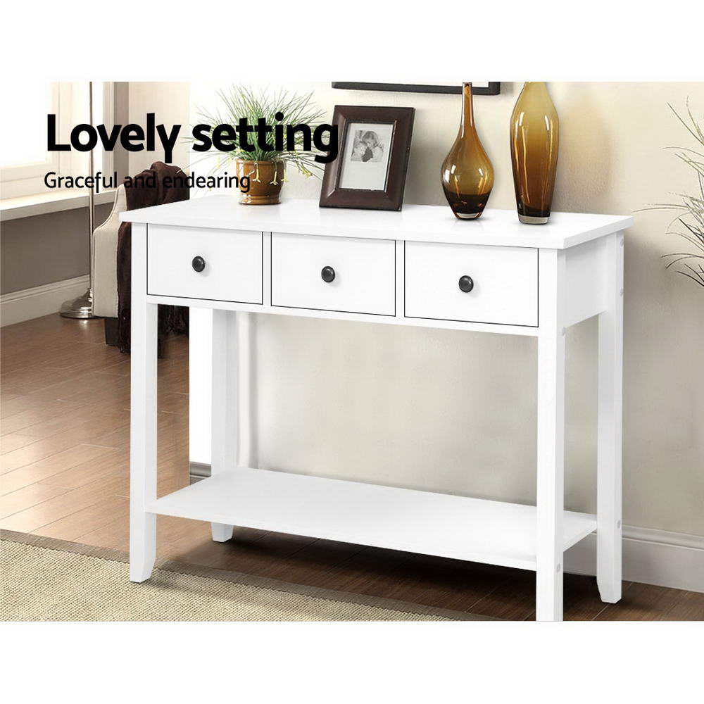 Hallway Console Side Table 3 Drawer - White Homecoze