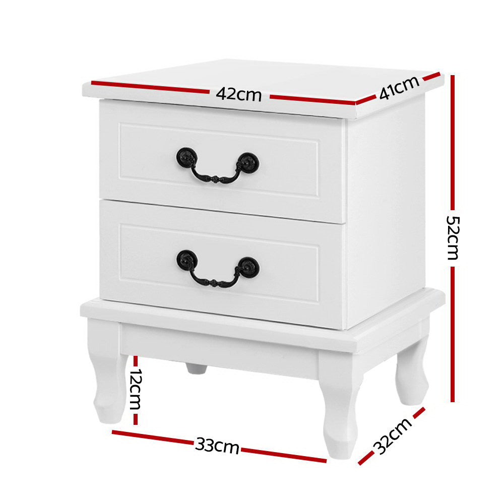 French Provincial Style Bedside Table Drawers - White - Homecoze