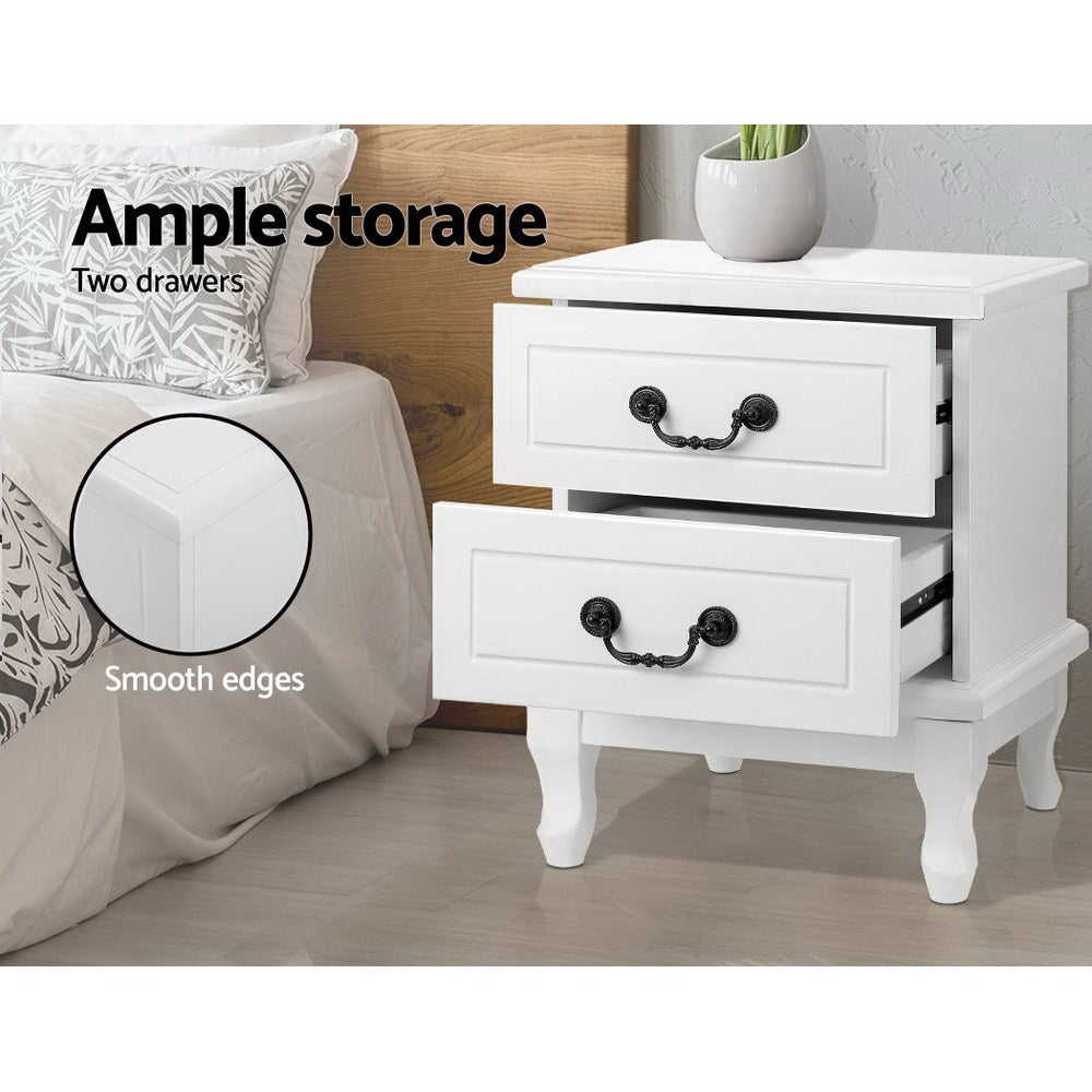 French Provincial Style Bedside Table Drawers - White - Homecoze