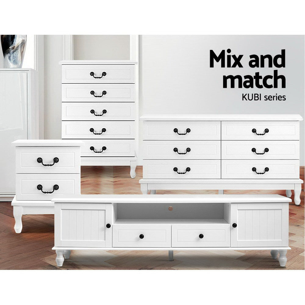 French Provincial Style Bedside Table Drawers - White - Homecoze