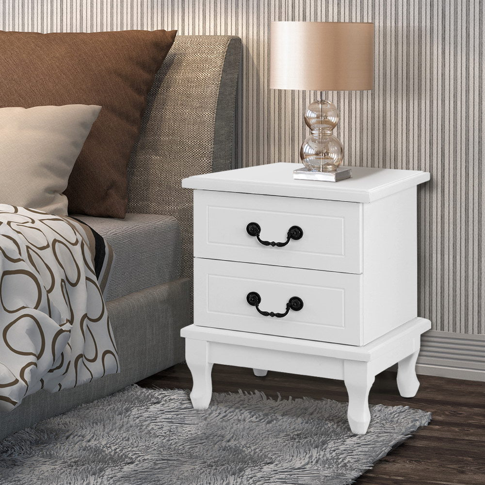 French Provincial Style Bedside Table Drawers - White - Homecoze