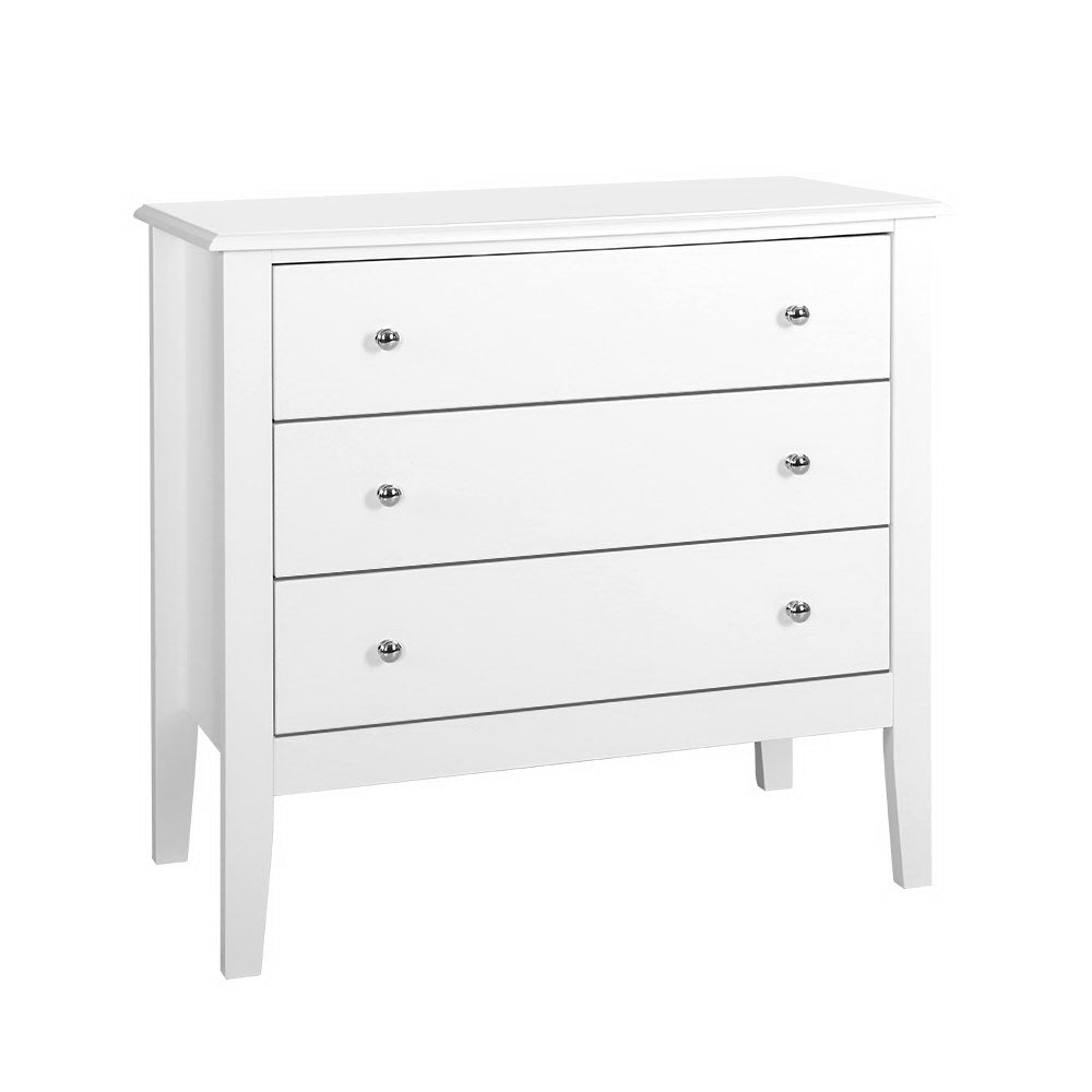 3 Drawer Classic Chest of Drawers Dresser - White Homecoze