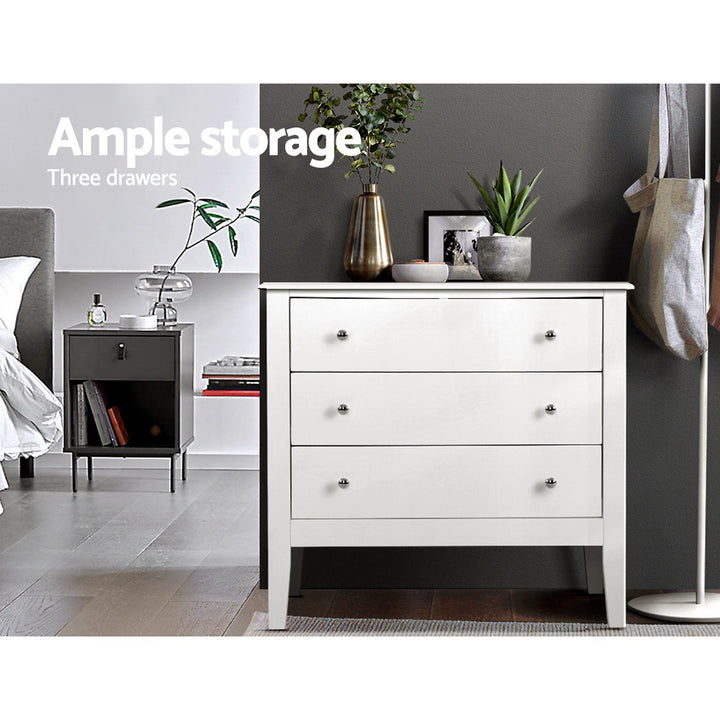 3 Drawer Classic Chest of Drawers Dresser - White Homecoze