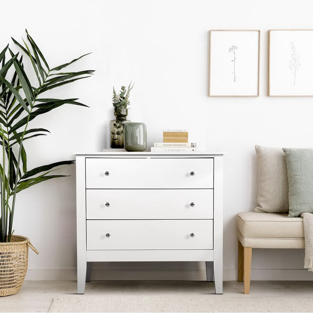 3 Drawer Classic Chest of Drawers Dresser - White Homecoze