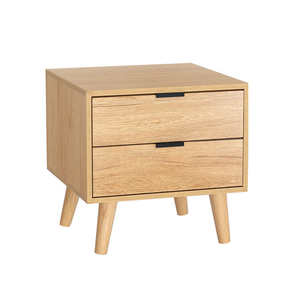 Scandinavian Style Bed Side Table Nightstand with 2 Drawers - Pine Homecoze