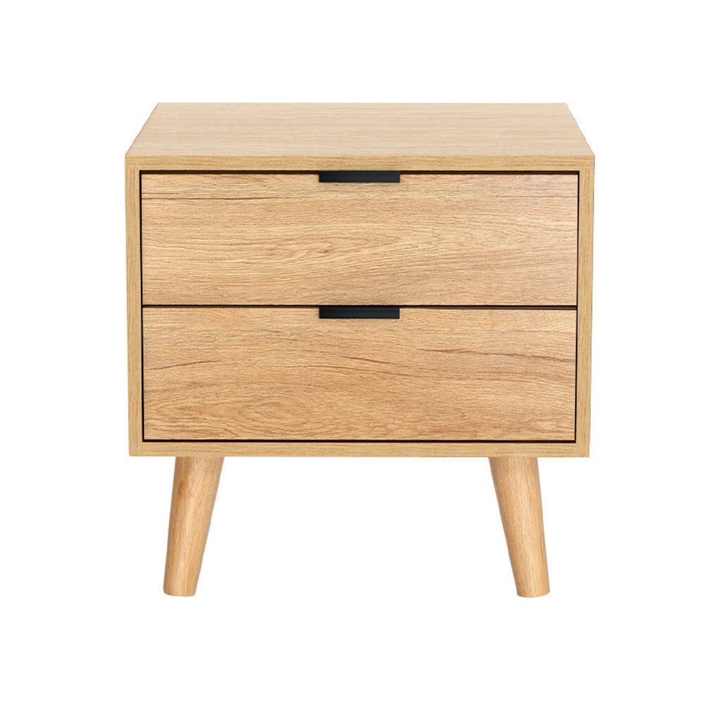 Scandinavian Style Bed Side Table Nightstand with 2 Drawers - Pine Homecoze