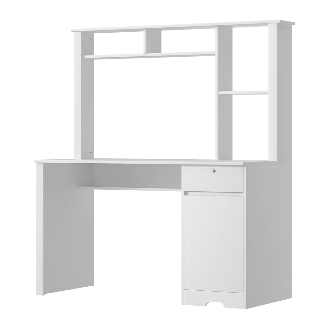 Computer Desk Office Study Table with Storage Cabinet - White