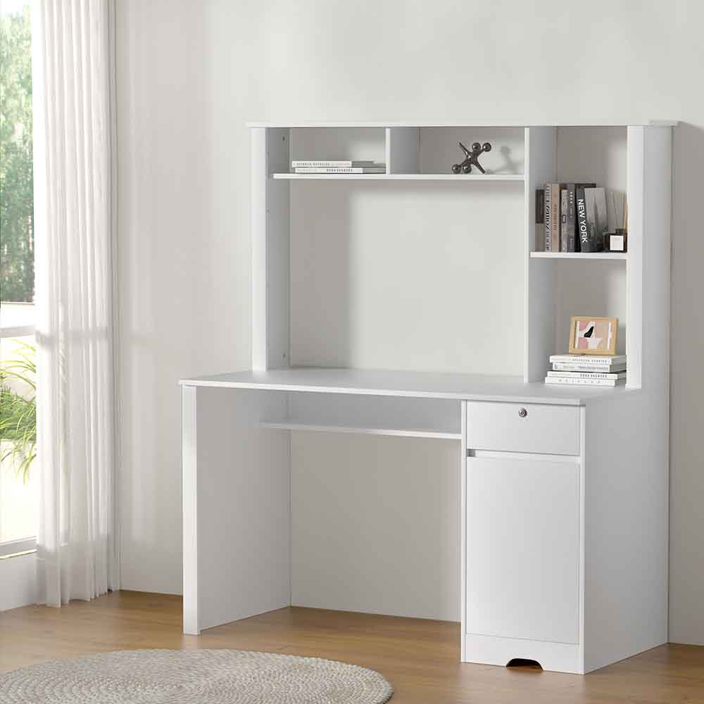Computer Desk Office Study Table with Storage Cabinet - White