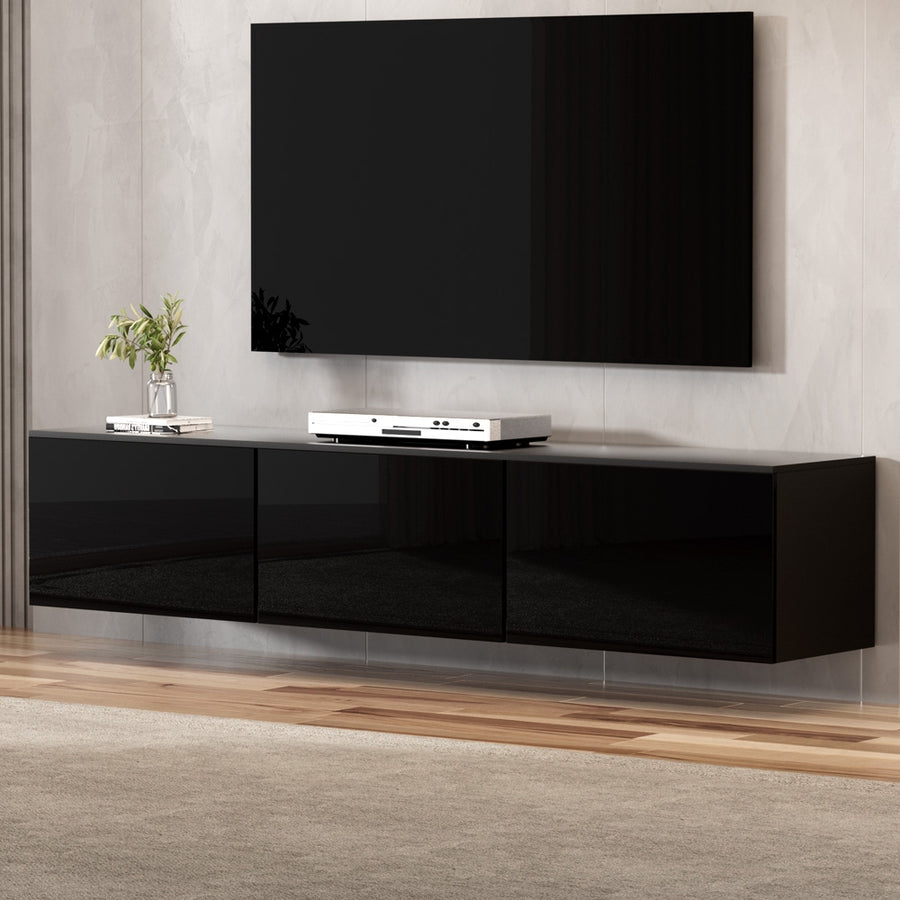 Ultra Modern Floating Entertainment Unit TV Stand High Gloss 200cm - Black Homecoze