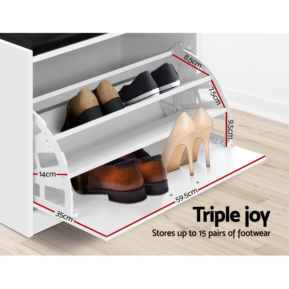 Shoe Cabinet Storage Bench Organizer Up to 15 Pairs - White Homecoze