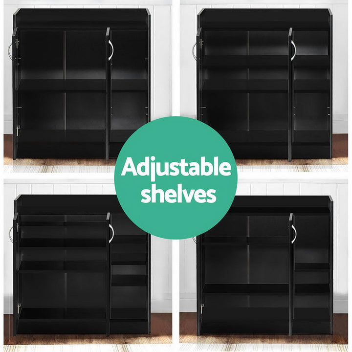 2 Door Shoe Cabinet Storage Cupboard - Black Homecoze