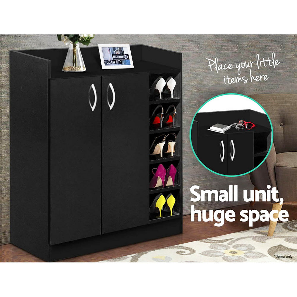 2 Door Shoe Cabinet Storage Cupboard - Black Homecoze