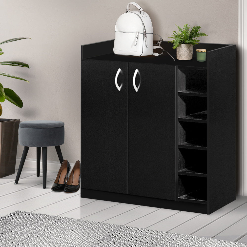 2 Door Shoe Cabinet Storage Cupboard - Black Homecoze