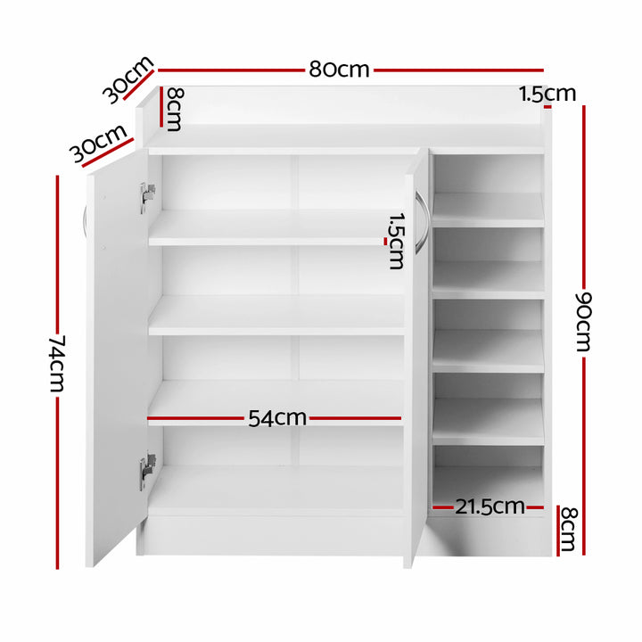 2 Doors Shoe Cabinet Storage Cupboard - White Homecoze