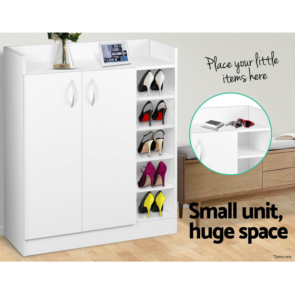 2 Doors Shoe Cabinet Storage Cupboard - White Homecoze