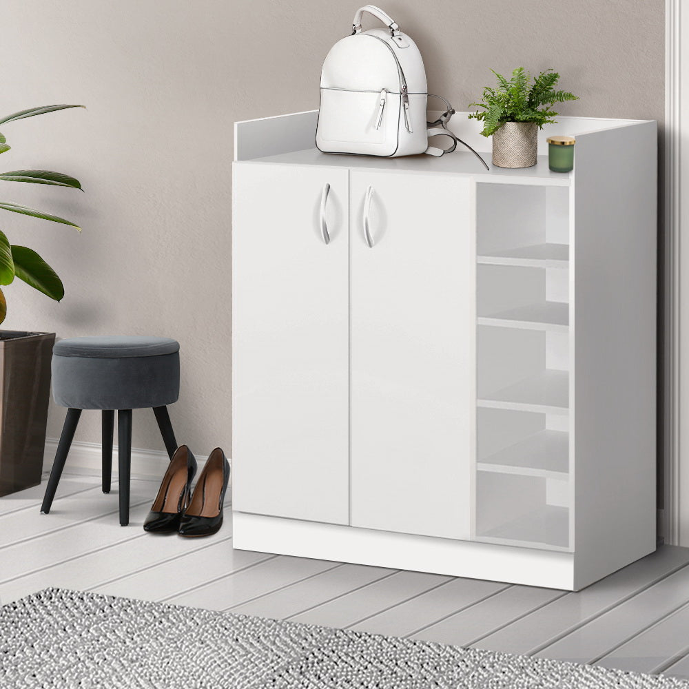 2 Doors Shoe Cabinet Storage Cupboard - White Homecoze