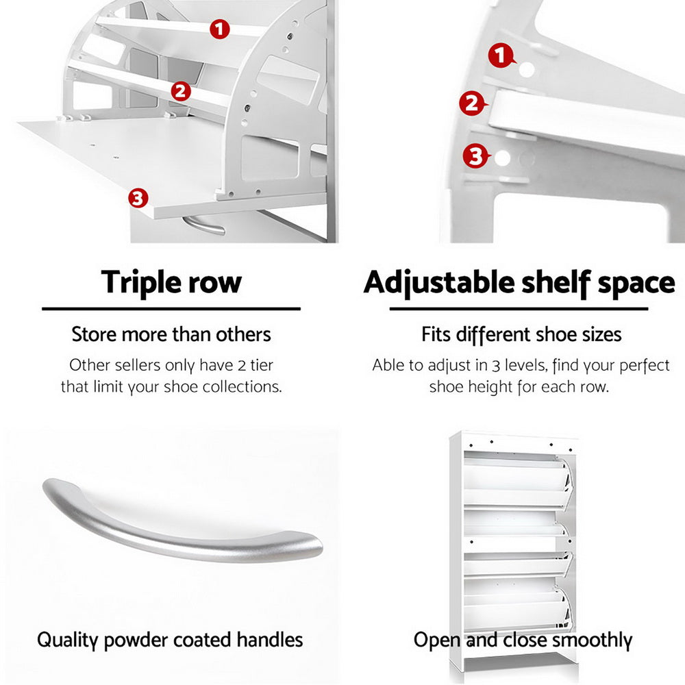 3 Tier Shoe Cabinet - White Homecoze