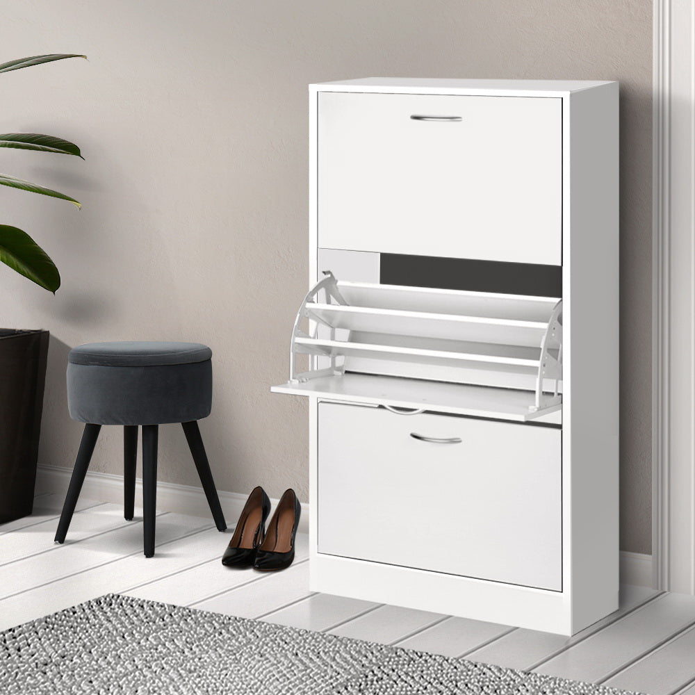 3 Tier Shoe Cabinet - White Homecoze