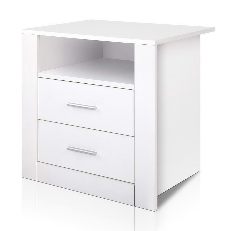 2 Drawer Bedside Table Storage Cabinet - White Homecoze