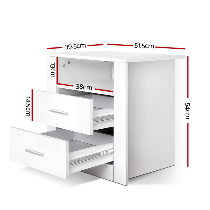 2 Drawer Bedside Table Storage Cabinet - White Homecoze