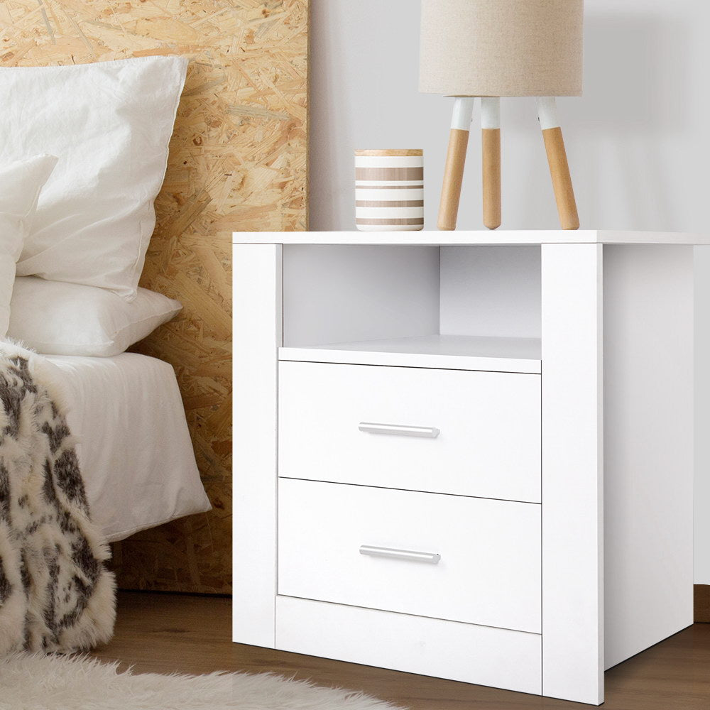 2 Drawer Bedside Table Storage Cabinet - White Homecoze