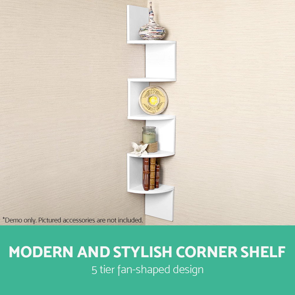 5 Tier Corner Wall Shelf - White Homecoze