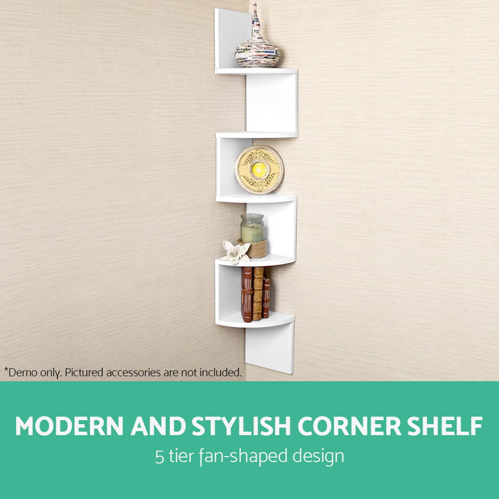 5 Tier Corner Wall Shelf - White Homecoze