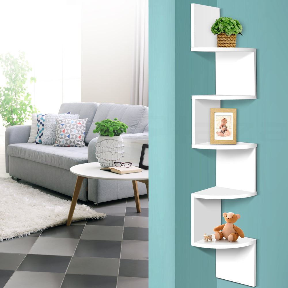 5 Tier Corner Wall Shelf - White Homecoze