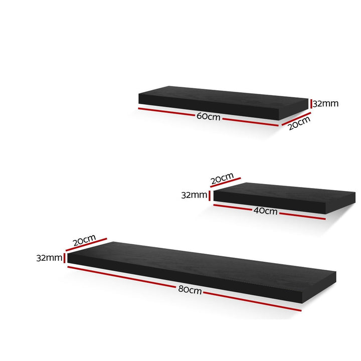 3 Piece Floating Wall Mounted Shelves - Black Homecoze