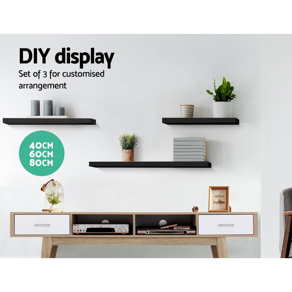 3 Piece Floating Wall Mounted Shelves - Black Homecoze